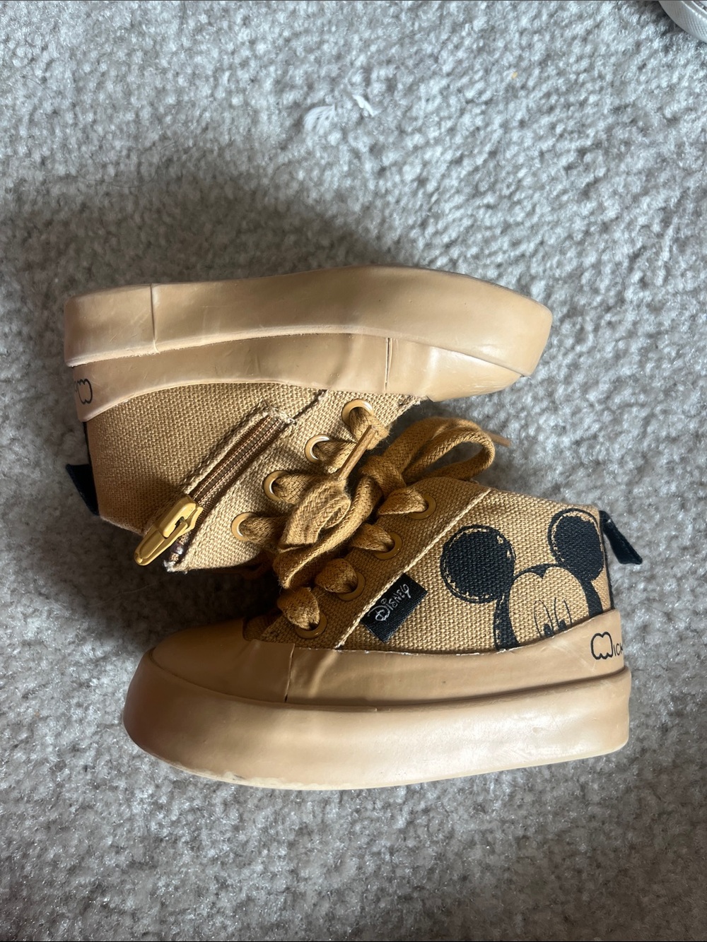 Zara Toddler Mickey Canvas High-Top Sneakers in Tan